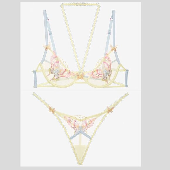 New! For Love and Lemons Pastel Papillon Underwire Bra & Thong Panty Set 10465 - Picture 2 of 12